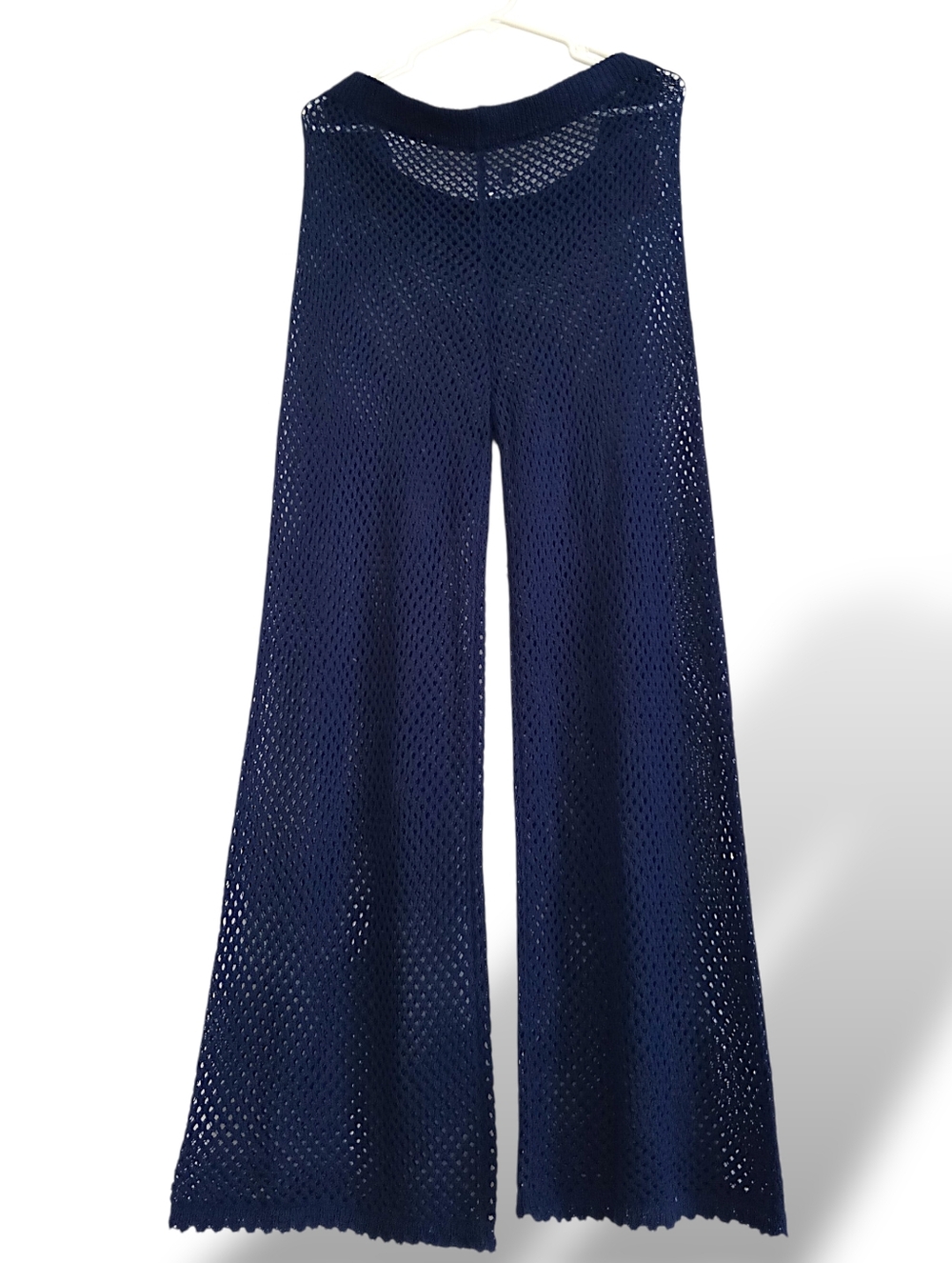 Shade & Shore Navy Crochet Knit Pants Wide Leg Beach Coverup Boho Hippie Festiva